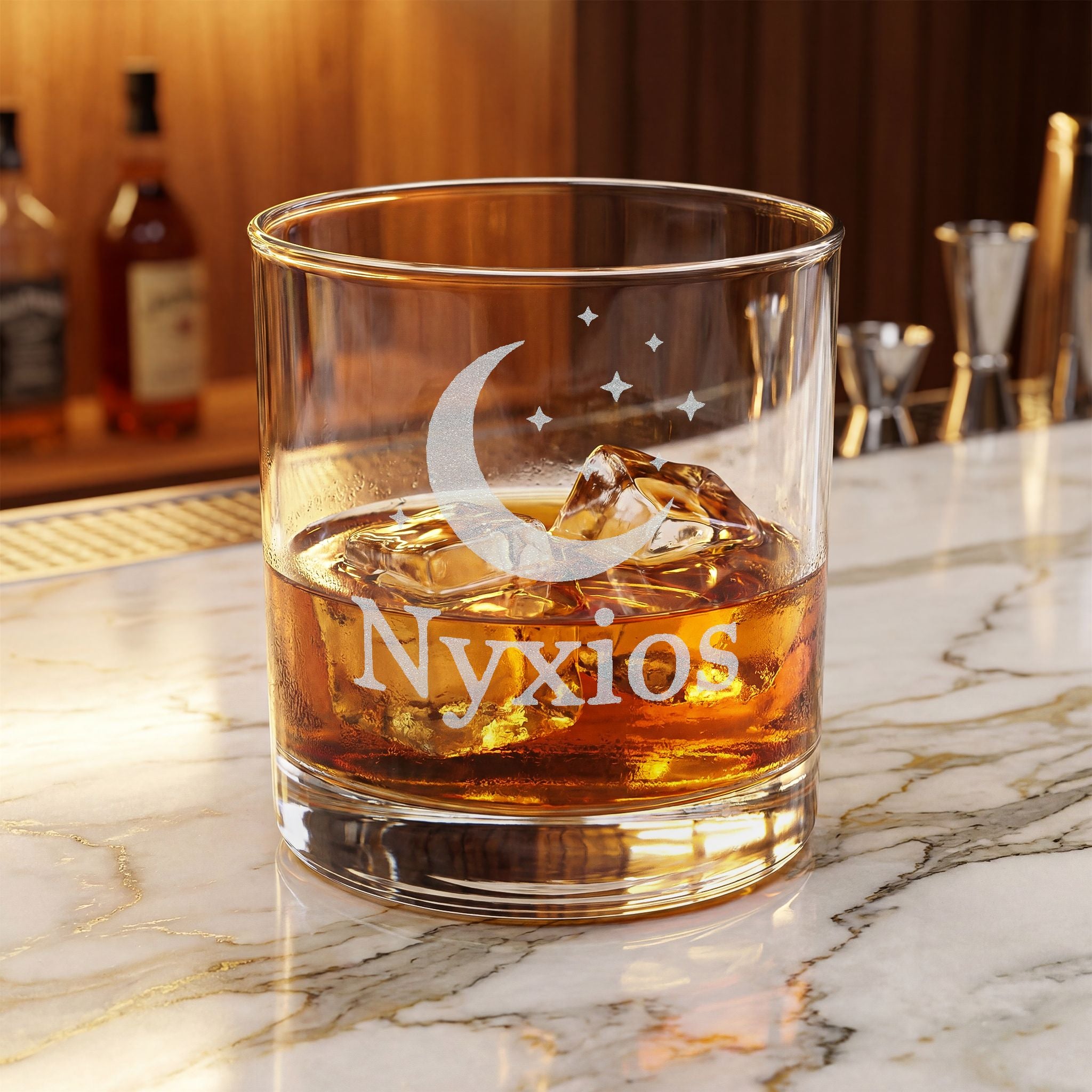 Nyxios Engraved Moon & Stars Whiskey Glass